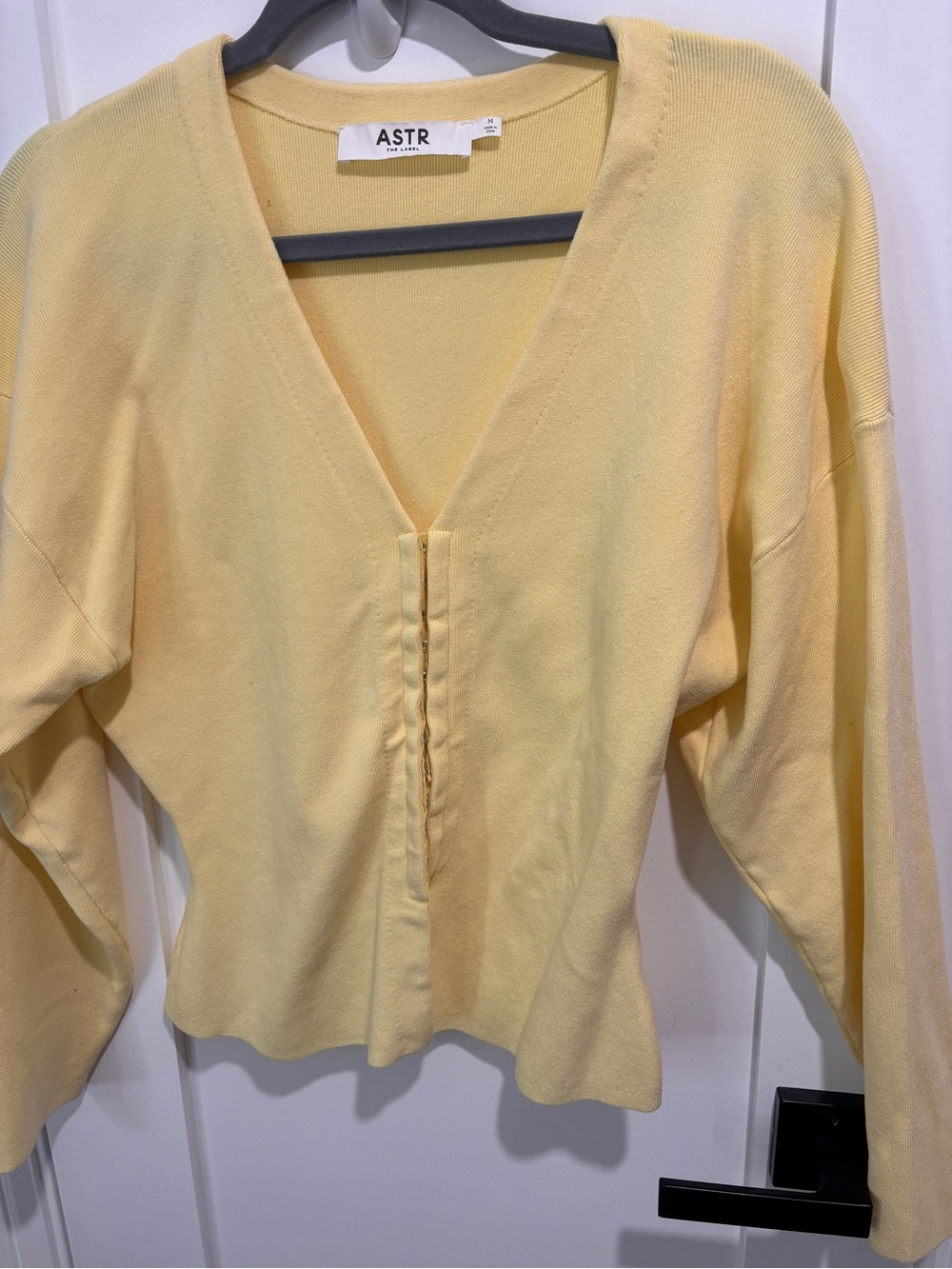 ASTR Pale Yellow V-Neck Button Front Knit Top